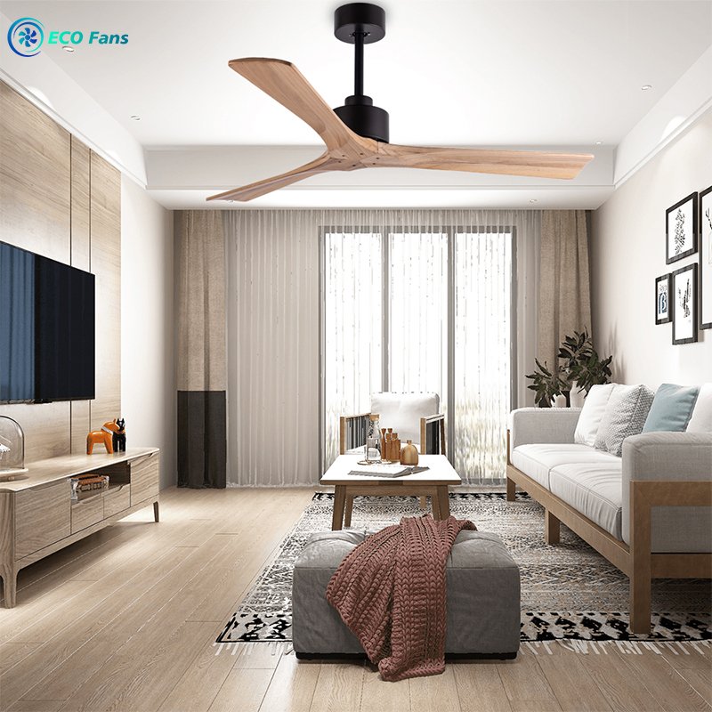 Modern Minimalist Ceiling Fan No Light 52 Inch 3-wood Blades DC Motor Silent Ceiling Fan ECO 522301