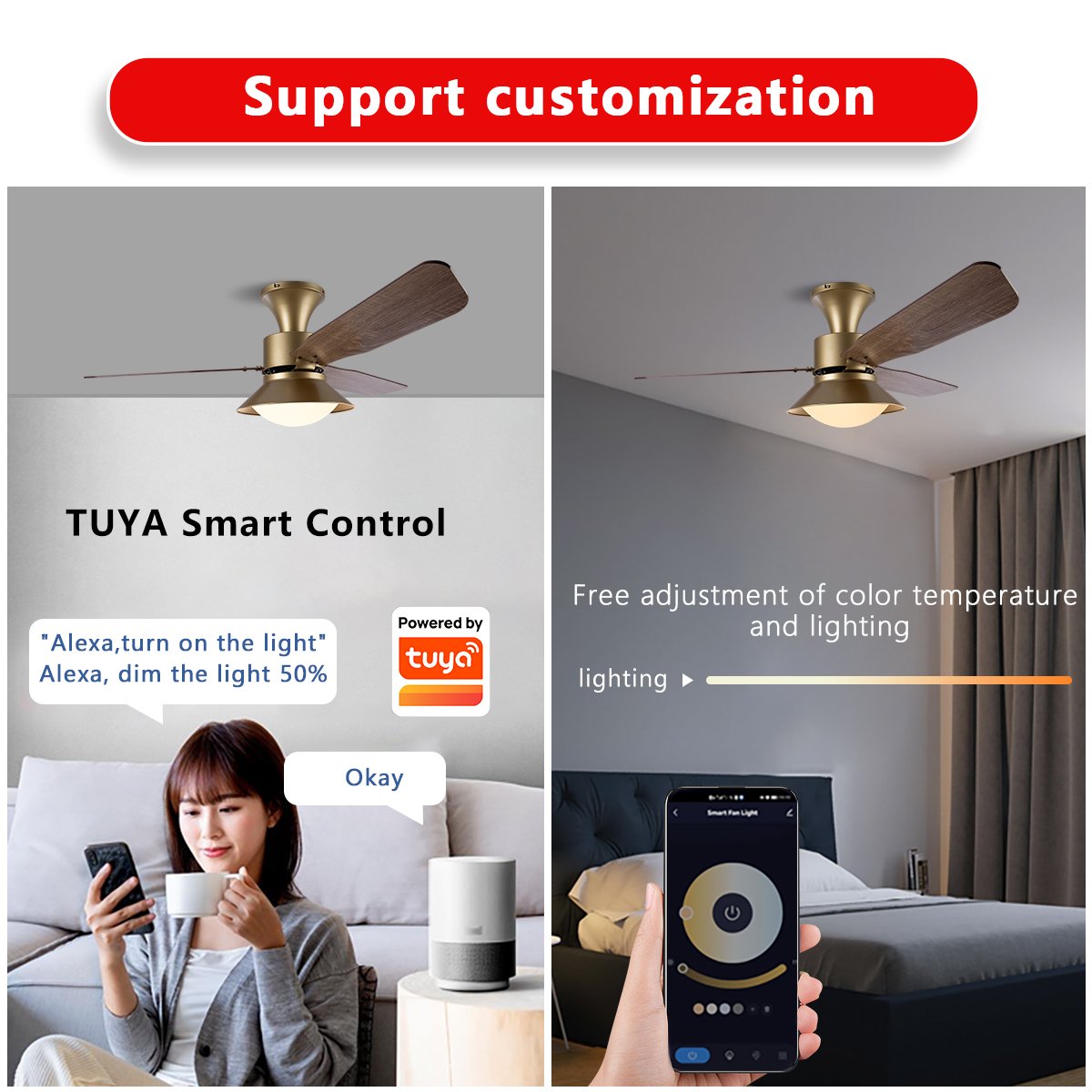 SLYNN Luxury Golden LED Chandelier Lighting Remote Control Pendant Lamp Home Hotel Modern Ceiling Fan with Light