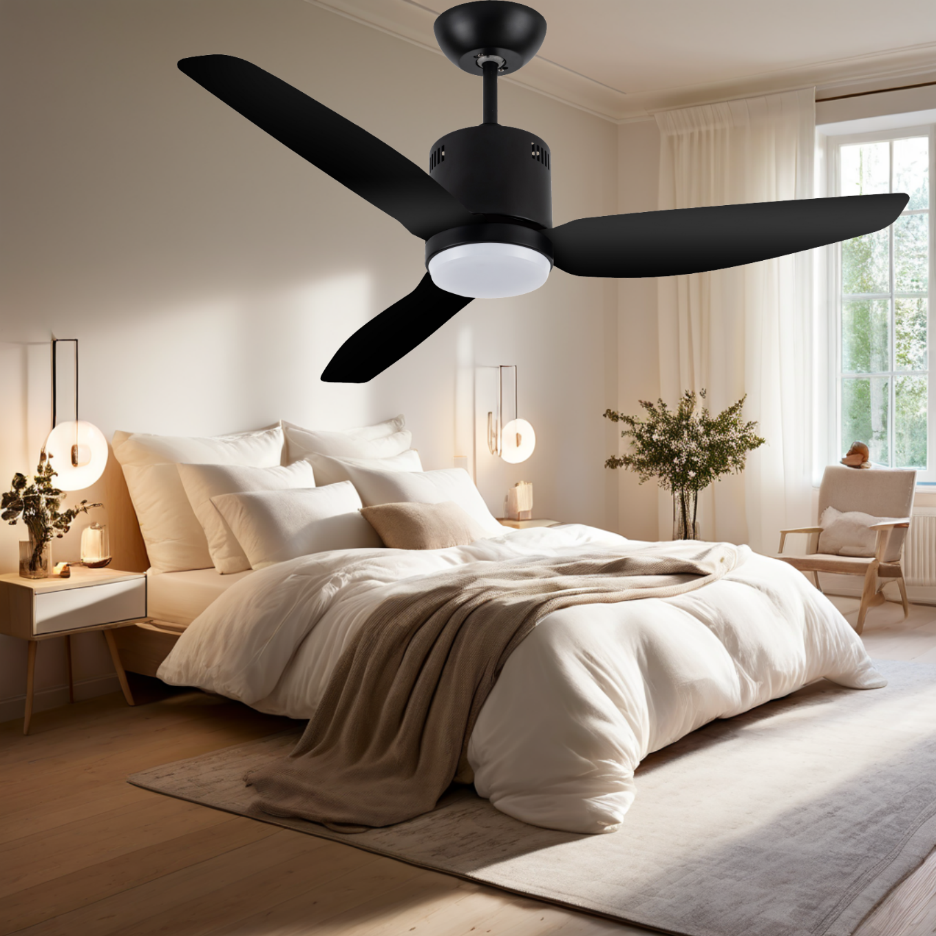 Ceiling fan with metal Canopy and 3 ABS blades AC DC motor optional for high air flow used summer and winter ceiling fans