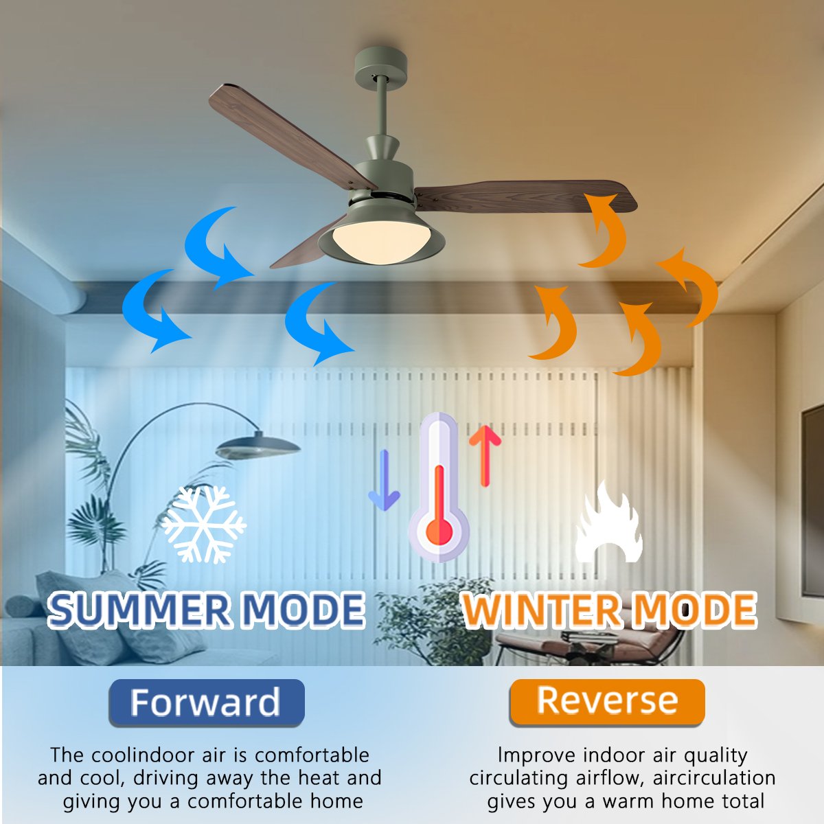 Wood Blade Fan led 52 Inch DC35W Round Ceiling Lamp for Indoor Home Lighting