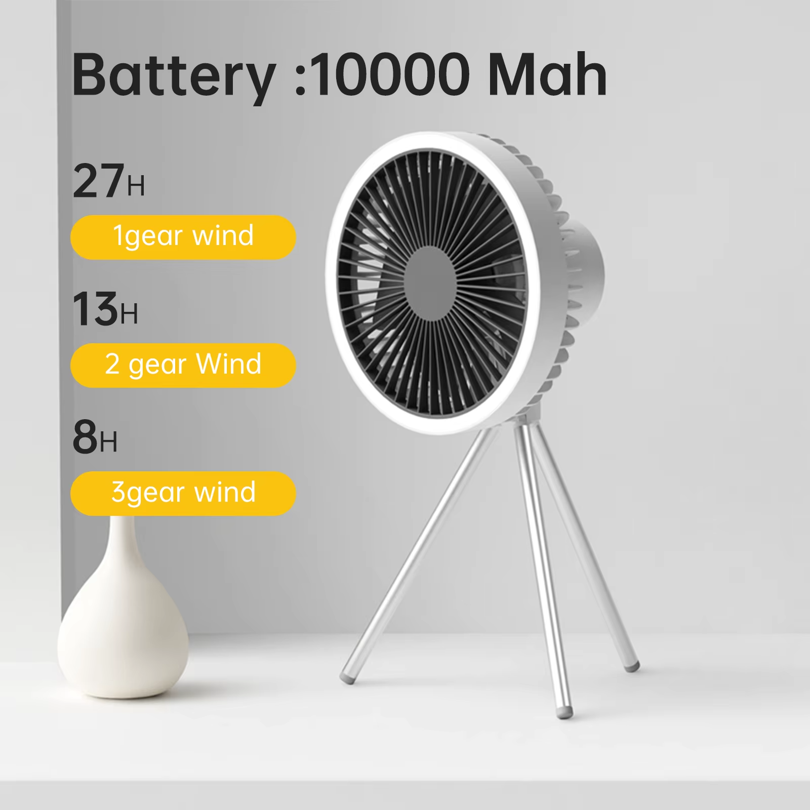 Power Bank LED Light Tripod Camping Fan 10000mAh Rechargeable Desktop Portable Air Circulator Wireless Ceiling Electric Fan