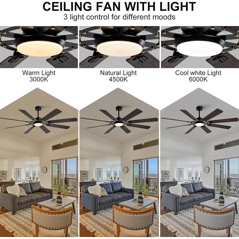 72 inch ceiling fan with light and remote control, large modern indoor and outdoor ceiling fan with light, 8 blades