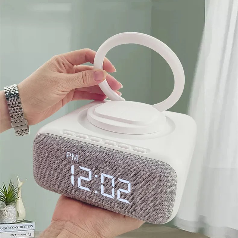 Bed Lamp Speaker With Digital Alarm Clock Wireless Charger Fm Clock Radio Adjustable Led Night Light Dual Wireless Speakers