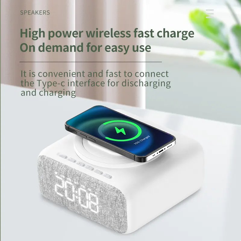 Bed Lamp Speaker With Digital Alarm Clock Wireless Charger Fm Clock Radio Adjustable Led Night Light Dual Wireless Speakers