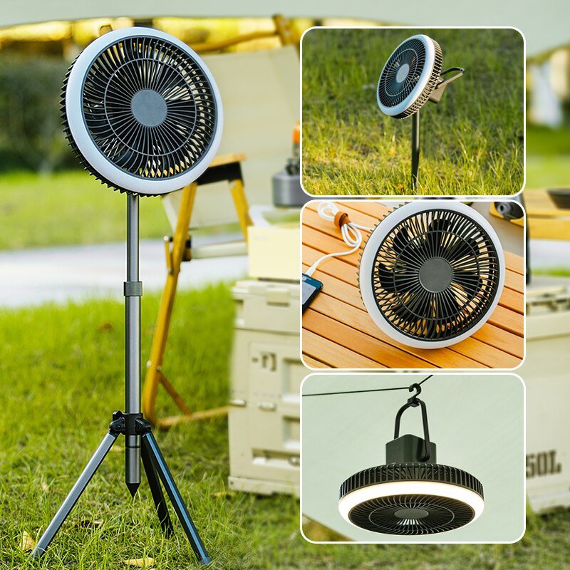 10000mAh Smart Camping Fan APP Control with Lamp USB Rechargeable Electric Tripod Fan Portable Ceiling Fan Desktop Air Cooler