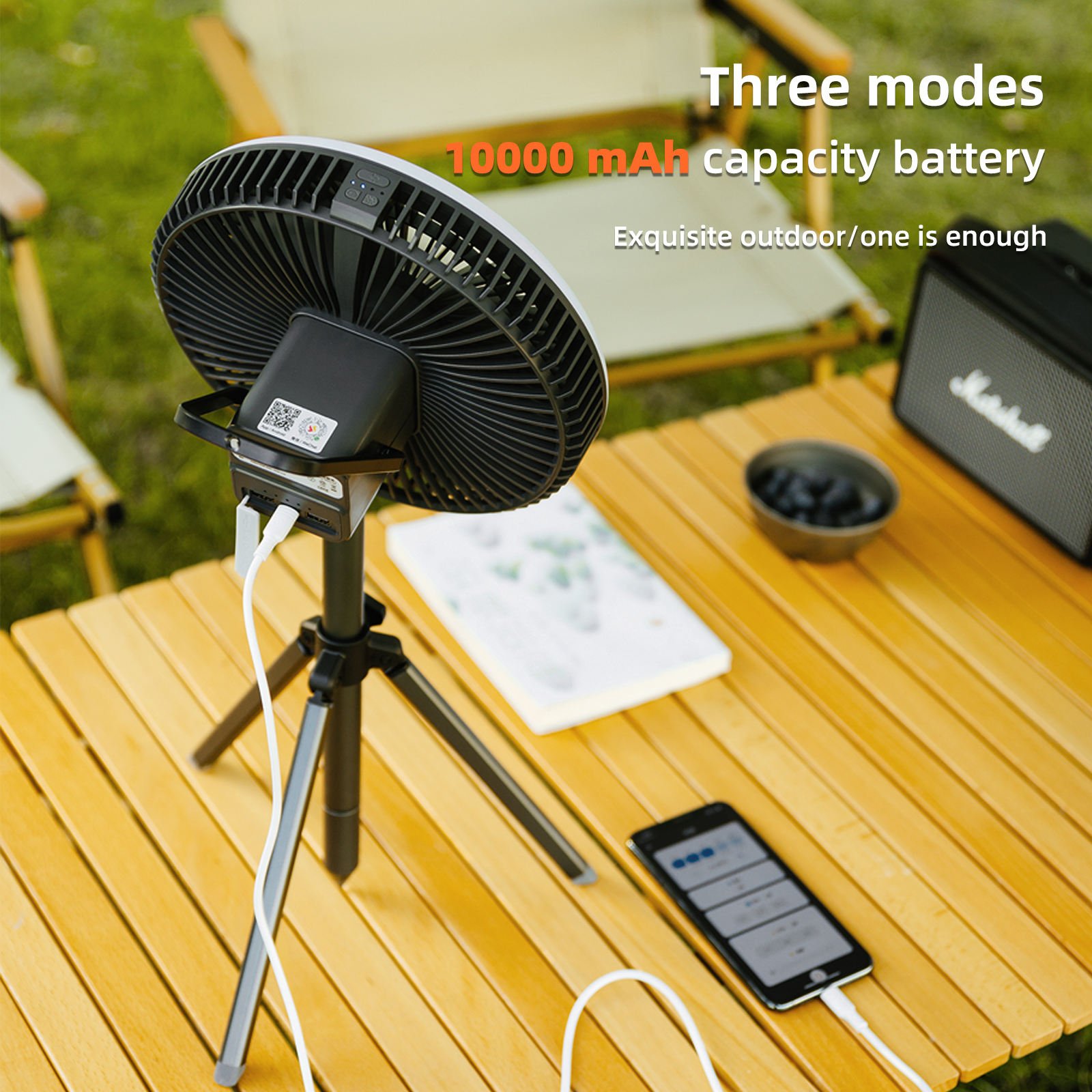 10000mAh Smart Camping Fan APP Control with Lamp USB Rechargeable Electric Tripod Fan Portable Ceiling Fan Desktop Air Cooler