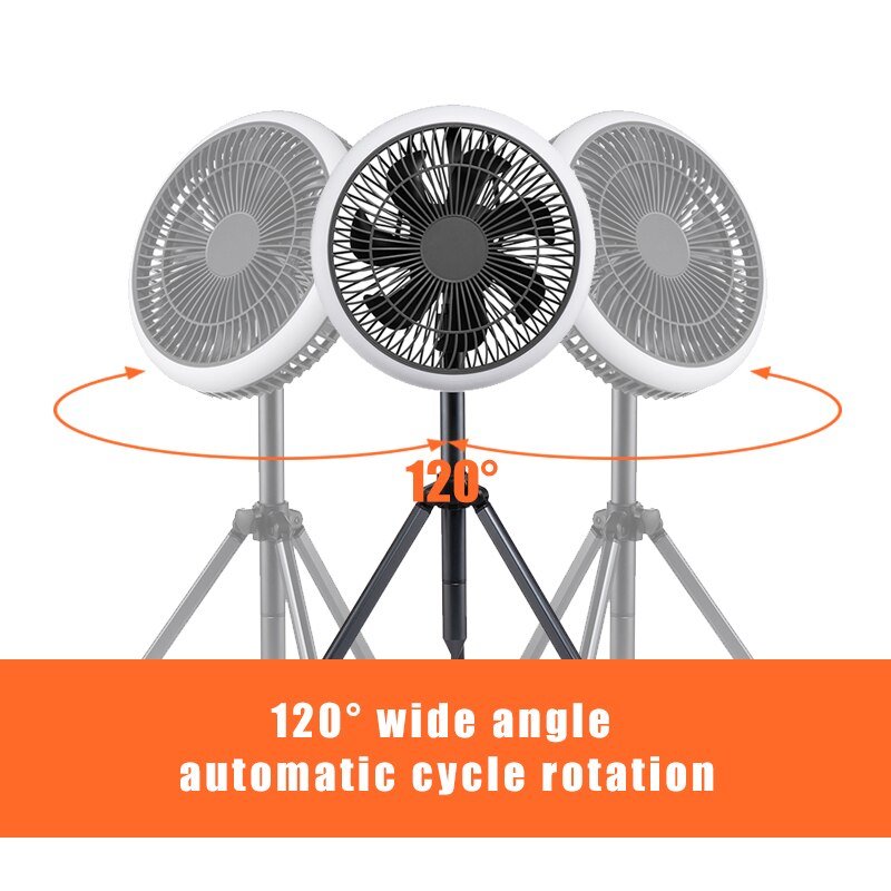 10000mAh Smart Camping Fan APP Control with Lamp USB Rechargeable Electric Tripod Fan Portable Ceiling Fan Desktop Air Cooler