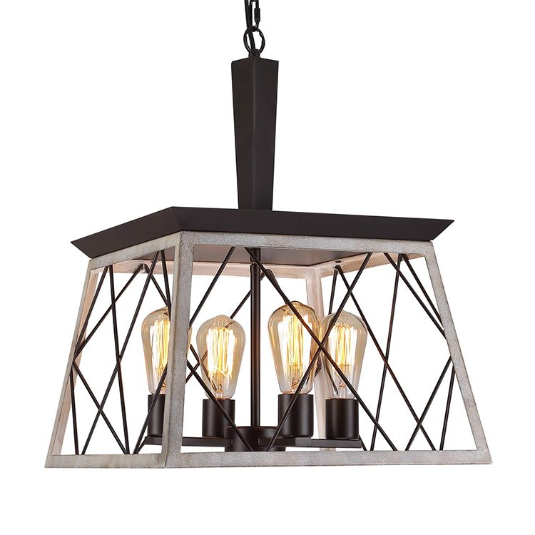 New Outdoor Farmhouse Iron Material Retro Frame Chandelier Indoor Dining Room Wood Frame Chandeliers & Pendant Lights