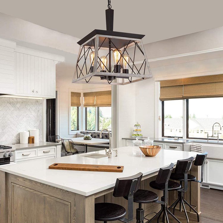 New Outdoor Farmhouse Iron Material Retro Frame Chandelier Indoor Dining Room Wood Frame Chandeliers & Pendant Lights