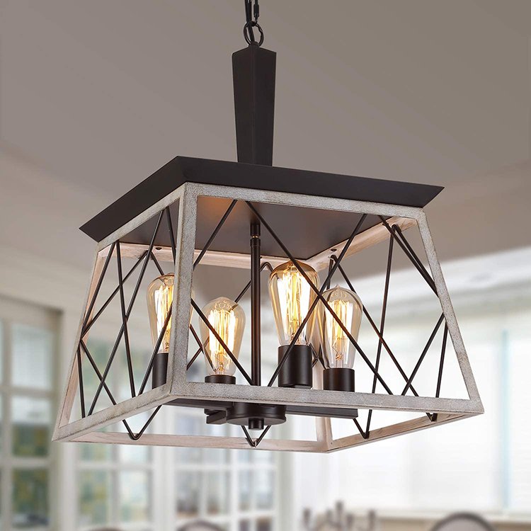New Outdoor Farmhouse Iron Material Retro Frame Chandelier Indoor Dining Room Wood Frame Chandeliers & Pendant Lights
