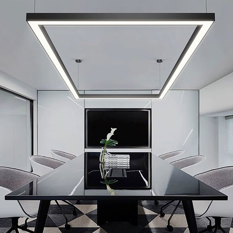 Modern line light hanging chandelier kitchen counter lighting commercial rectangular pendant lamp for office Malls Supermarkets