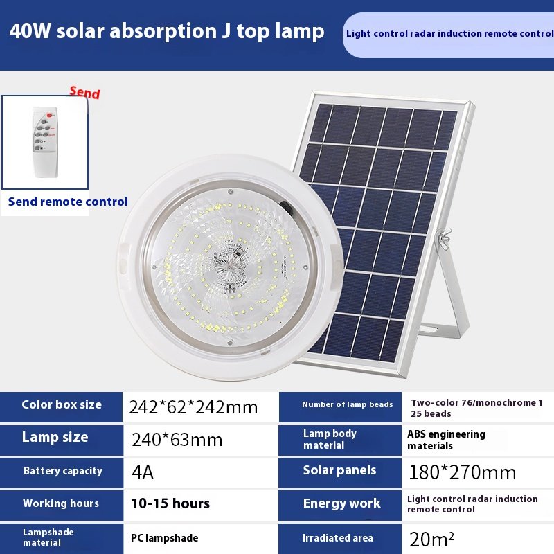 IP65 Solar circular Ceiling solar Lamp Led Waterproof Indoor outdoor garden solar light and Porch Ceiling Light