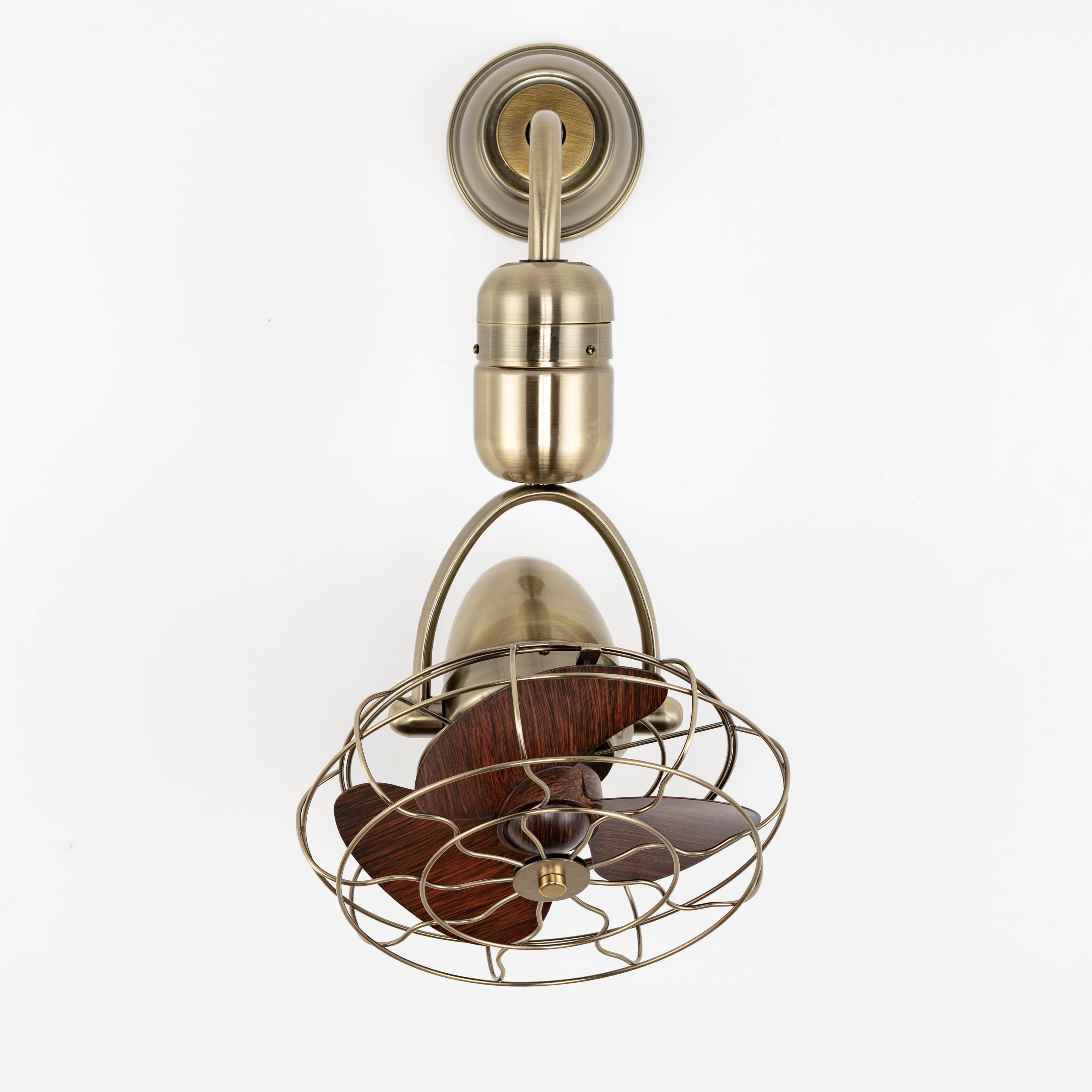 Wall Fan 12 Inch Antique Brass Unique Design Oscillating Fan with Metal Cage BLDC Motor Remote Control Ceiling Fan