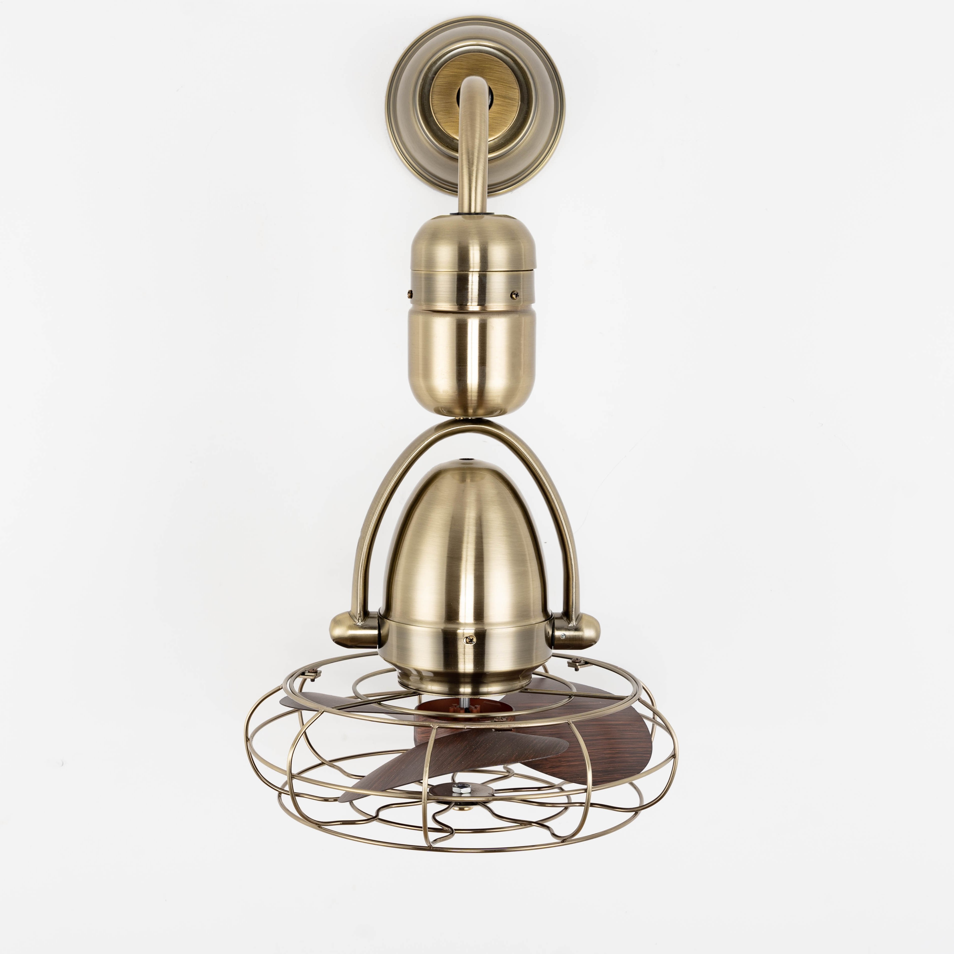 Wall Fan 12 Inch Antique Brass Unique Design Oscillating Fan with Metal Cage BLDC Motor Remote Control Ceiling Fan