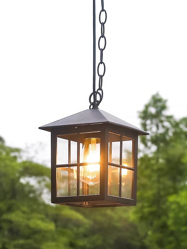 Outdoor simple black metal square cage hanging pendant light 12w 18w 24w ip65 led outdoor ceiling lights