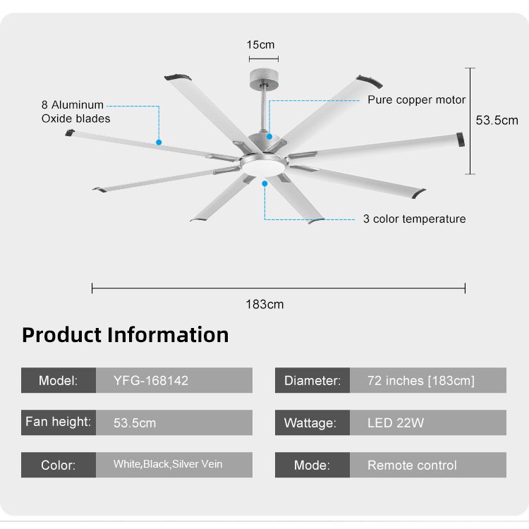 Home 72 inch fans light modern industrial livingroom bedroom LED DC motor remote control ceiling fan with light
