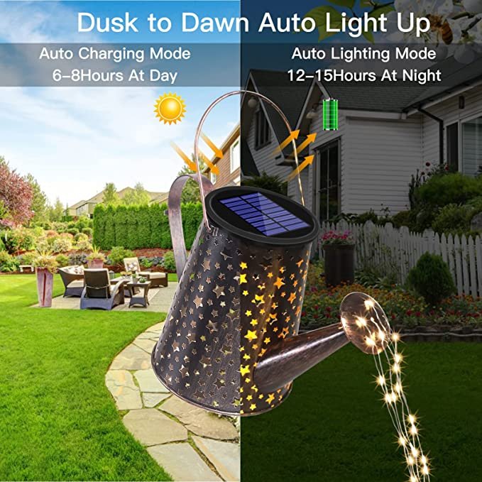 Solar Watering Can With 90 LED Lights Waterproof Large Metal Hanging Lantern Outside Solar Lights Outdoor Garden Decor