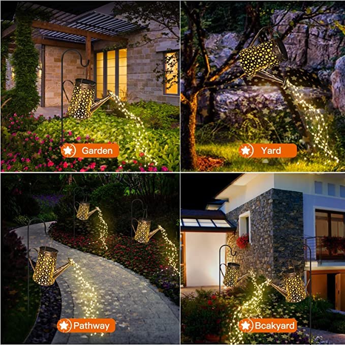 Solar Watering Can With 90 LED Lights Waterproof Large Metal Hanging Lantern Outside Solar Lights Outdoor Garden Decor