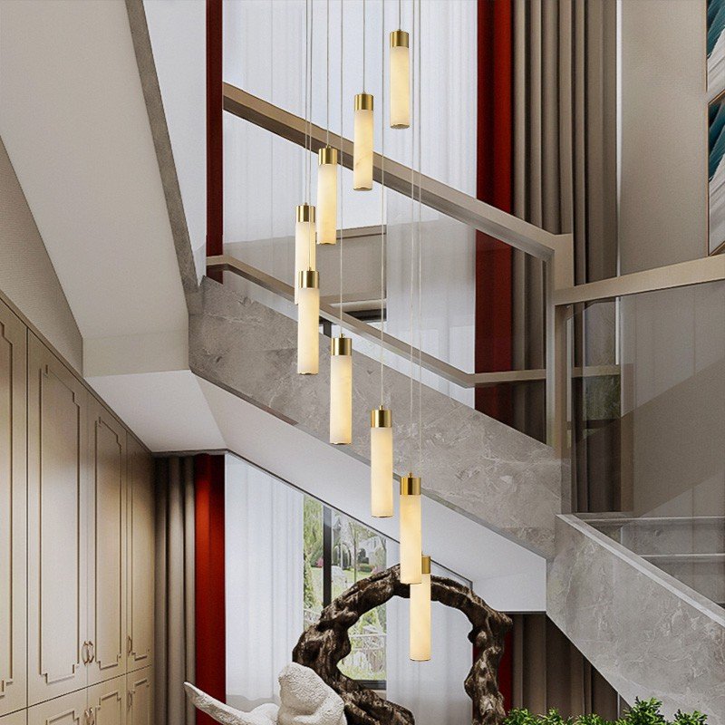 Hotel Projects Villa Hall Ceiling Chandelier Alabaster Stairs LED Long Pendant Lighting