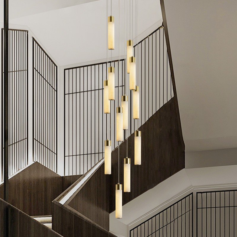 Hotel Projects Villa Hall Ceiling Chandelier Alabaster Stairs LED Long Pendant Lighting