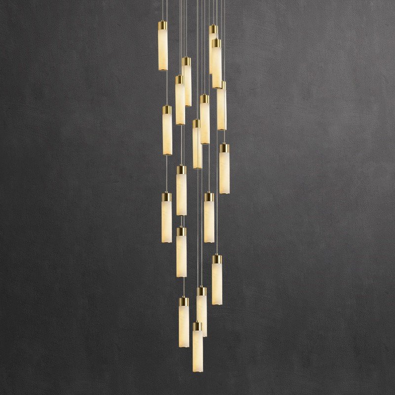 Hotel Projects Villa Hall Ceiling Chandelier Alabaster Stairs LED Long Pendant Lighting