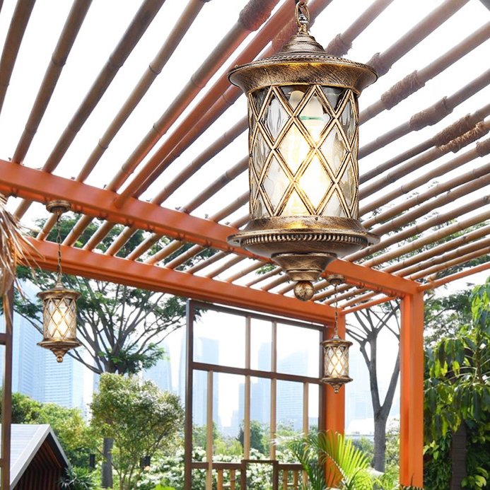 Outdoor pendant light waterproof corridor balcony door ceiling light E27 antique copper courtyard pavilion pendant light LED