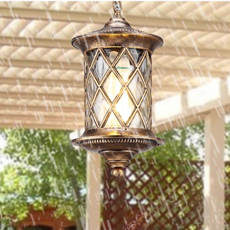 Outdoor pendant light waterproof corridor balcony door ceiling light E27 antique copper courtyard pavilion pendant light LED