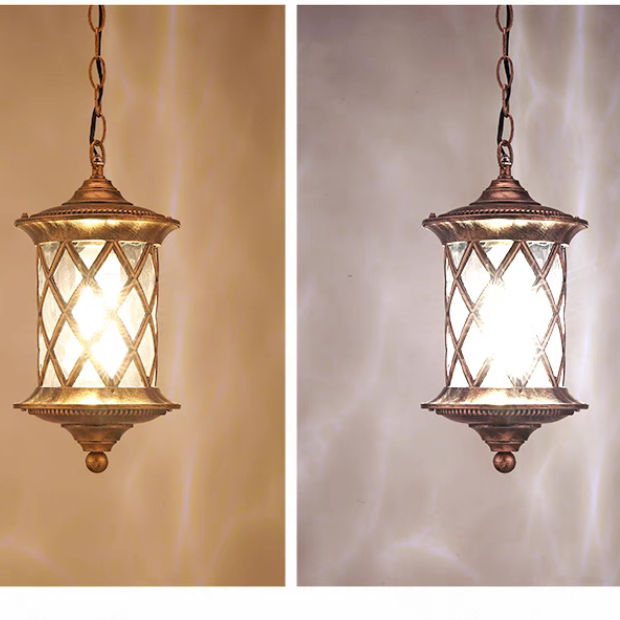 Outdoor pendant light waterproof corridor balcony door ceiling light E27 antique copper courtyard pavilion pendant light LED