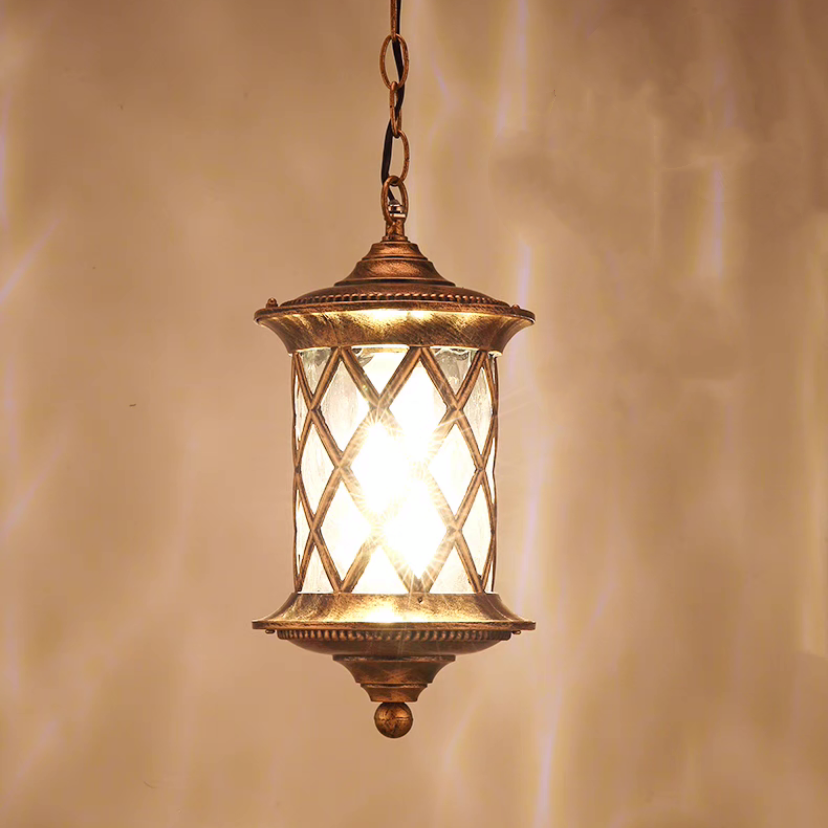 Outdoor pendant light waterproof corridor balcony door ceiling light E27 antique copper courtyard pavilion pendant light LED