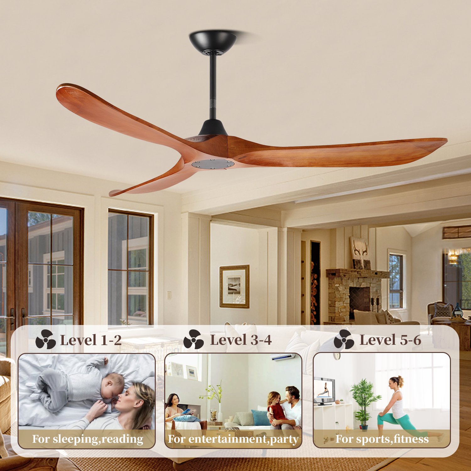 Classic Design Solid Wood European Style Bldc Motor Ceiling Fan With Light Remote Control