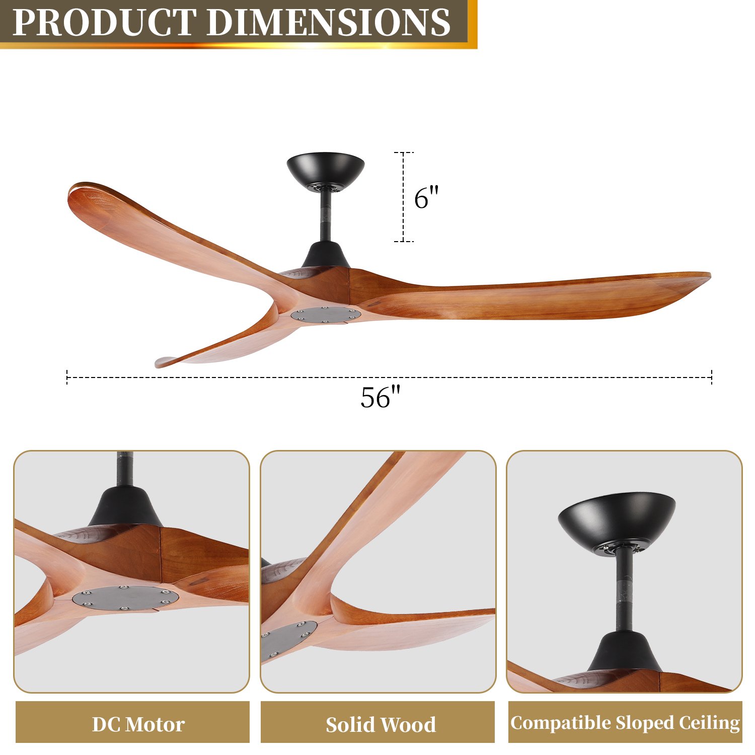 Classic Design Solid Wood European Style Bldc Motor Ceiling Fan With Light Remote Control