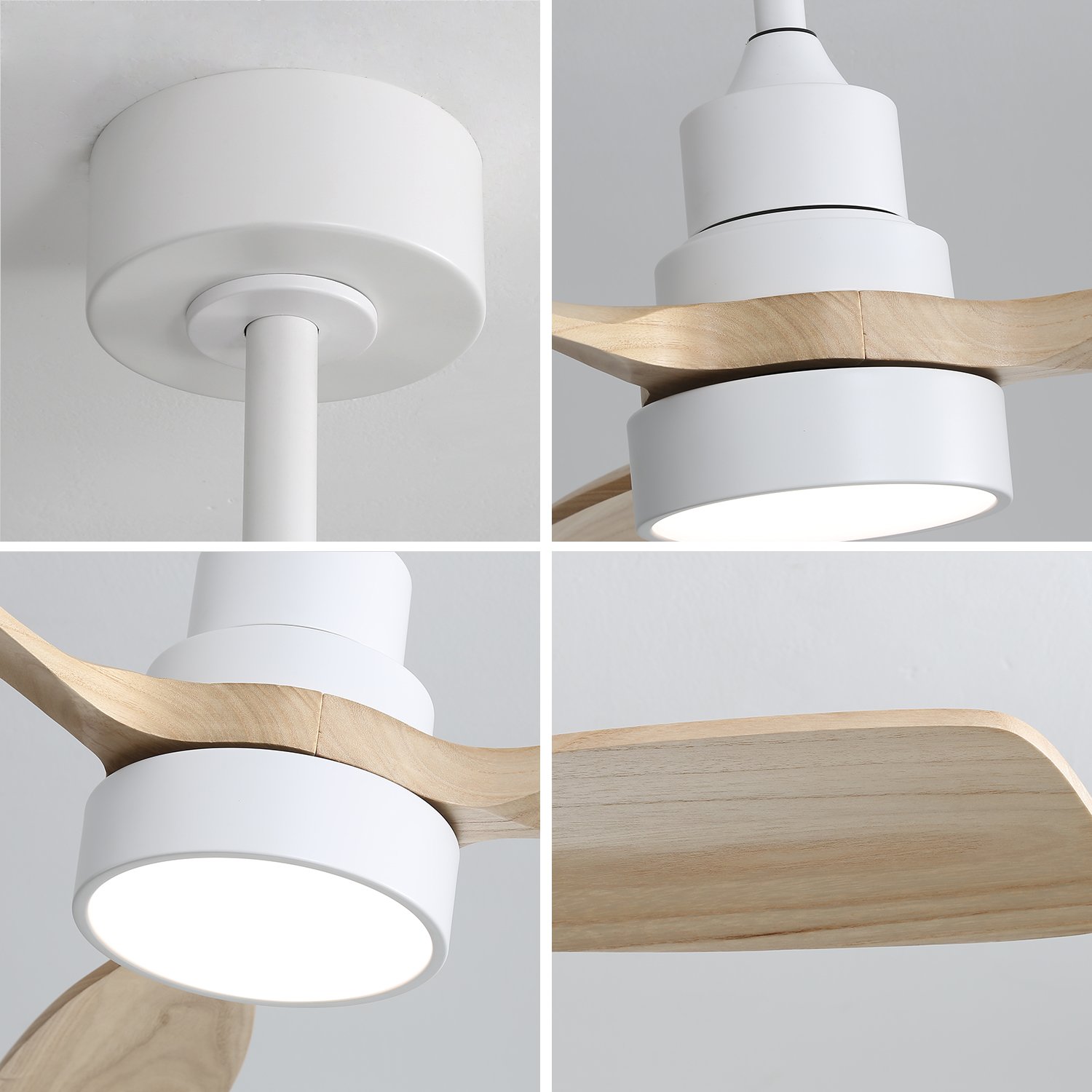 Modern Minimalist Style Indoor Decorative Remote Control 3 Solid Wood Blade Led Ceiling Fan With Light