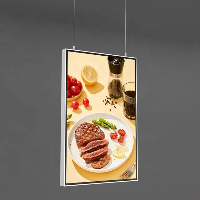 Shopping Mall Ceiling Hanging Type Led Illuminated Double Sided Advertising Menu Display Light Box Sign