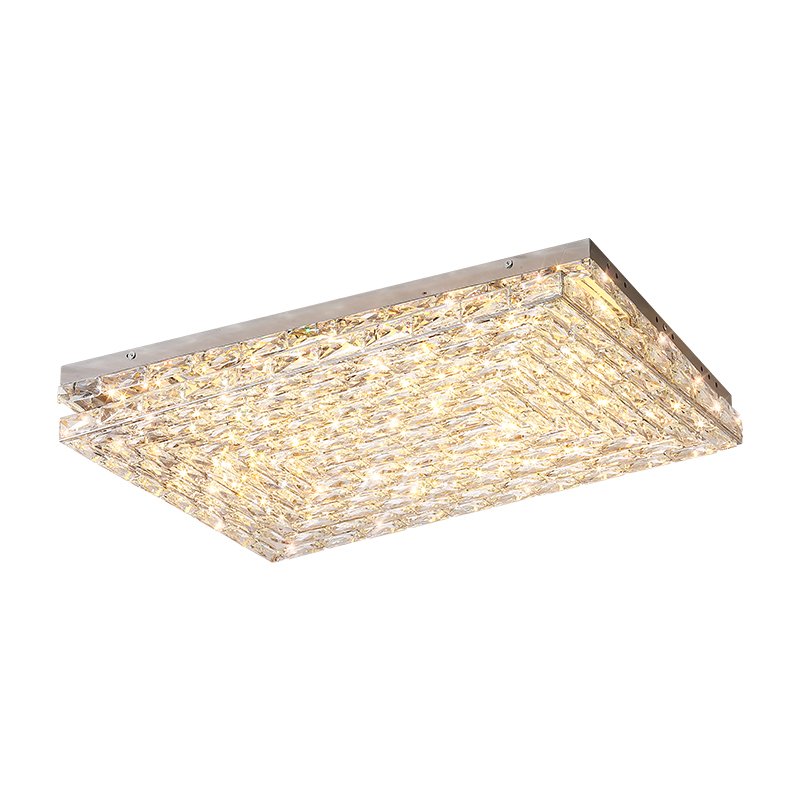 D17.7 Inch Light Luxury Rectangle Crystal Ceiling Light European Stainless Steel LED Ceiling Lamp Bedroom Living Room Villa Lamp
