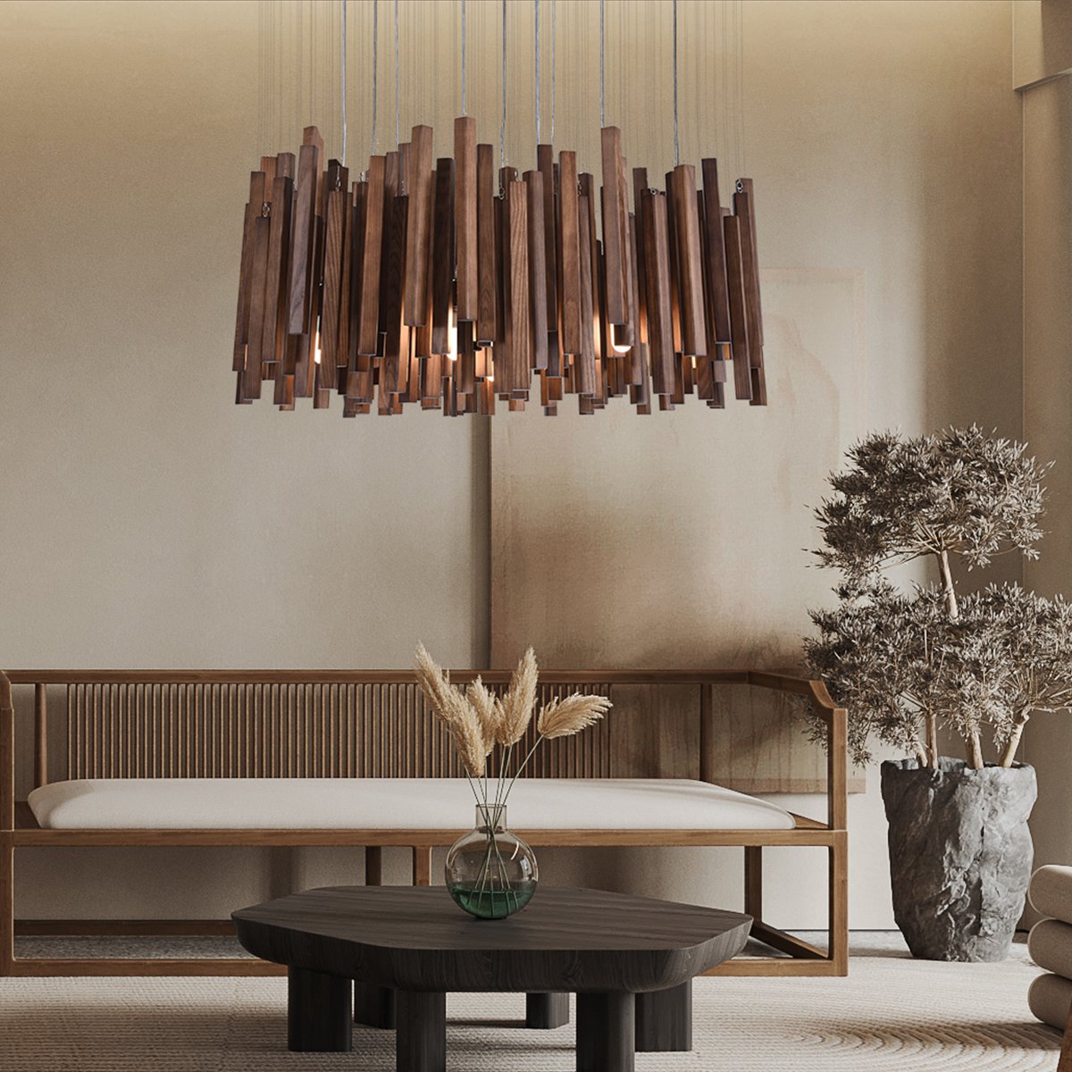 New European restoration Hallway wood pendant light Linear Pendant Lighting Chandelier For Indoor Dining Room led design light