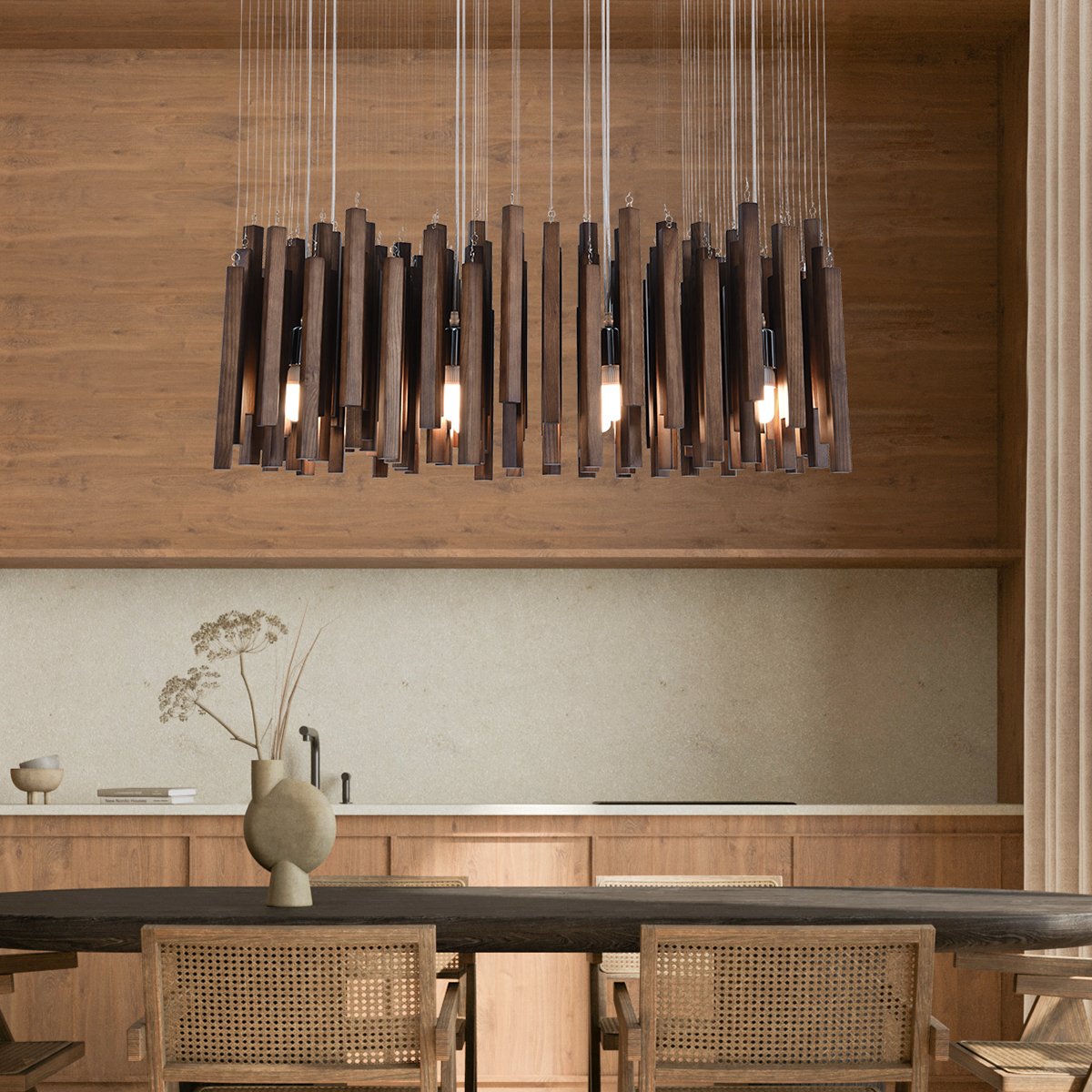 New European restoration Hallway wood pendant light Linear Pendant Lighting Chandelier For Indoor Dining Room led design light