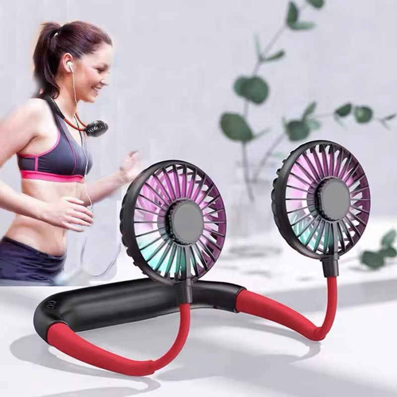 Portable neck hanging fan colorful light silent usb charging lightweight electric neck hanging fan flexible outdoor travel fan