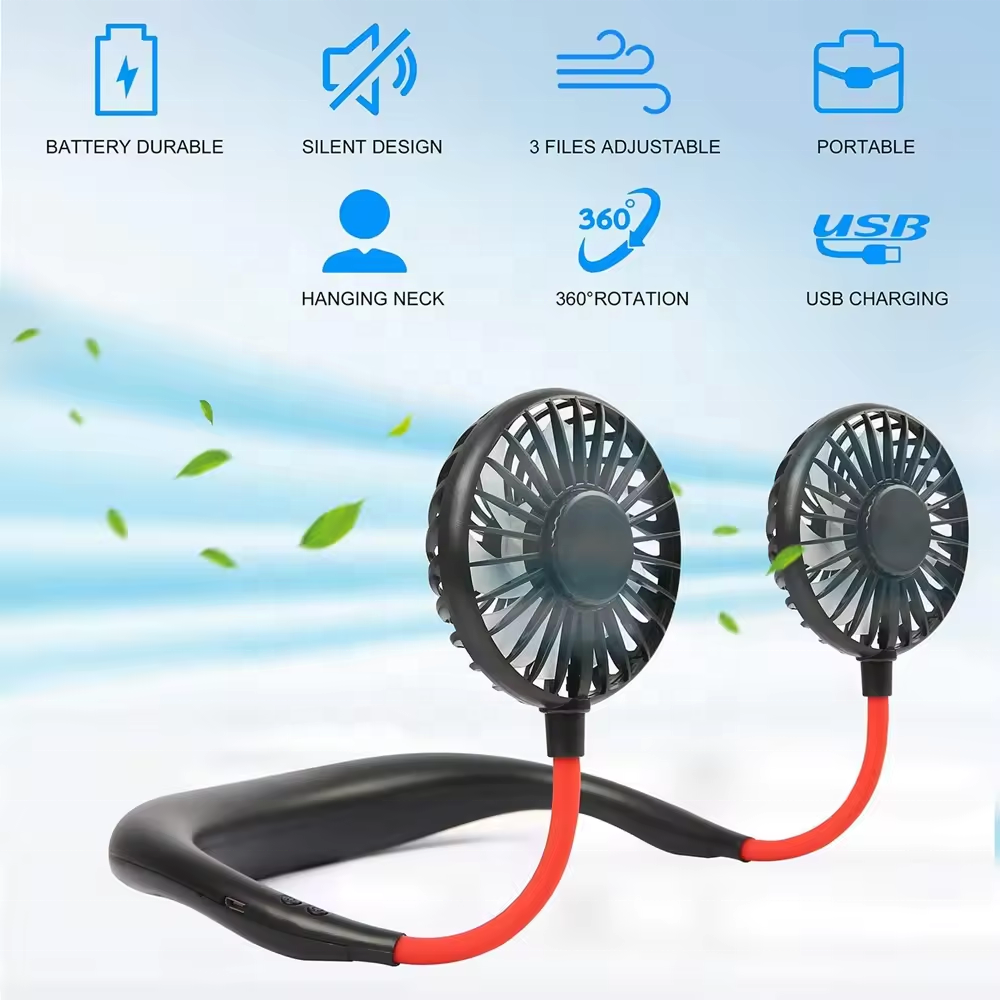 Portable neck hanging fan colorful light silent usb charging lightweight electric neck hanging fan flexible outdoor travel fan