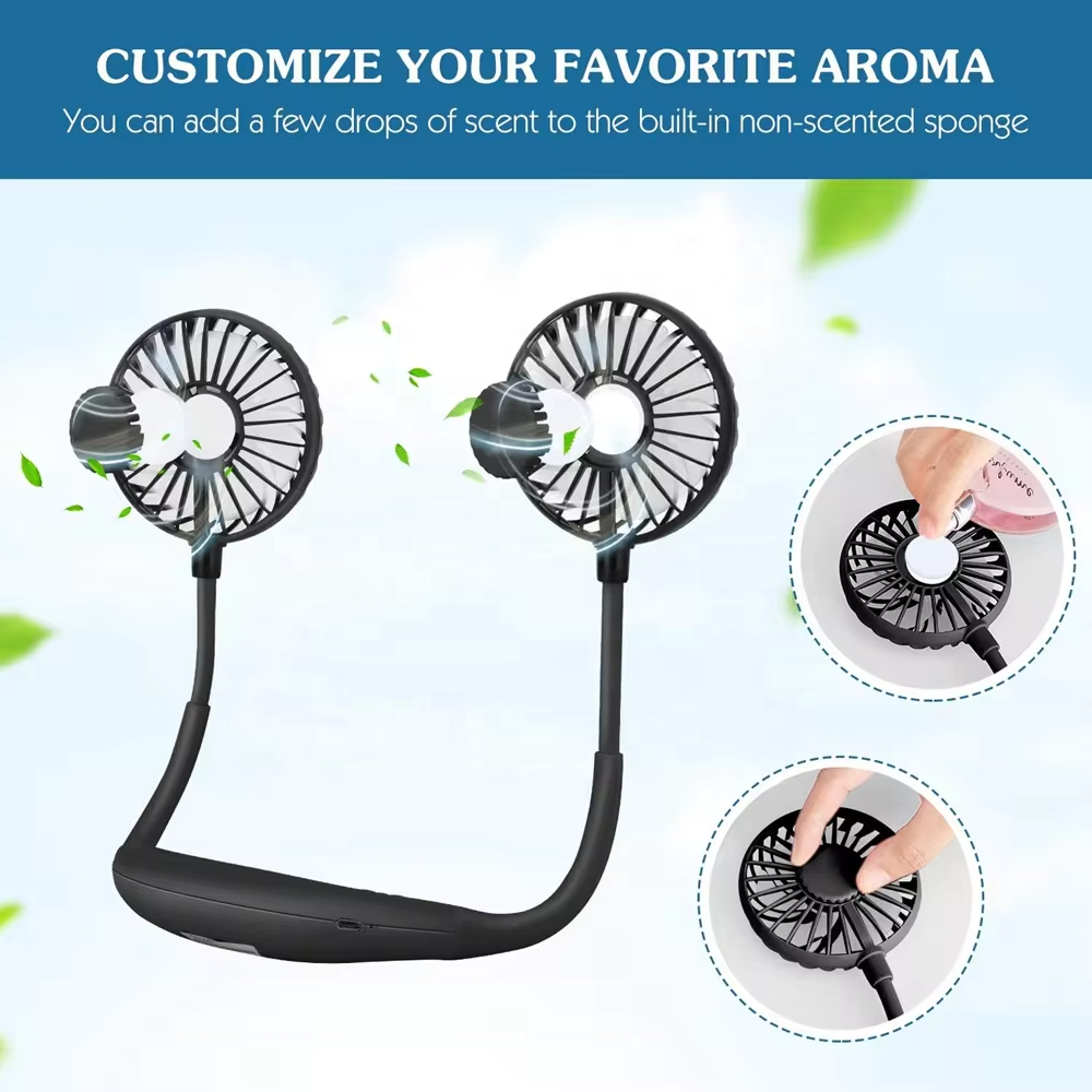 Portable neck hanging fan colorful light silent usb charging lightweight electric neck hanging fan flexible outdoor travel fan