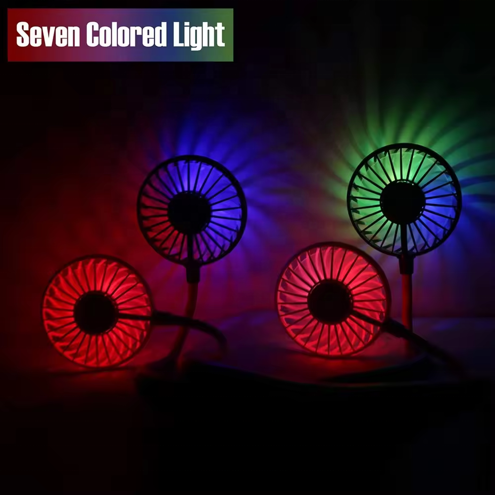 Portable neck hanging fan colorful light silent usb charging lightweight electric neck hanging fan flexible outdoor travel fan