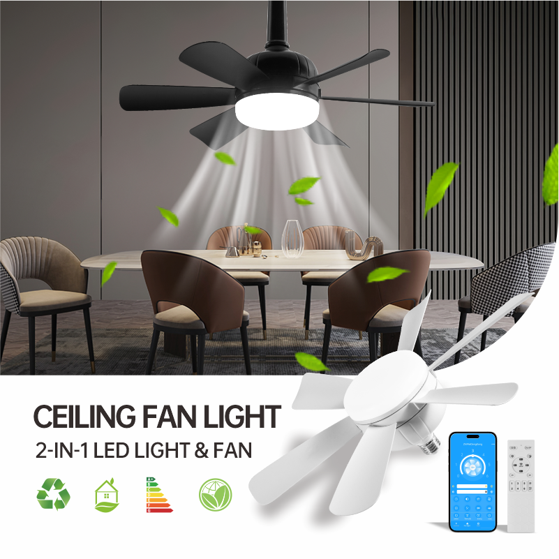Socket Ceiling Fans with Lights and Remote with Dimmable Led Light Bulb E26/E27 Screw Bedroom Living Room Kitchen Garage
