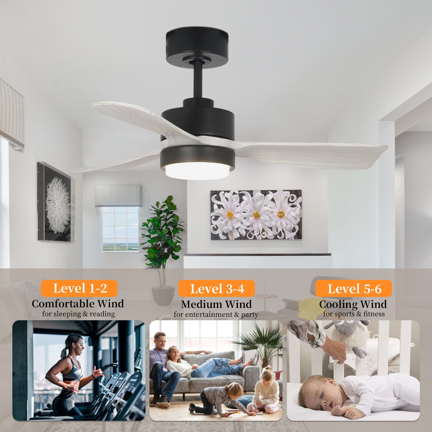 Modern Luxury Electric Ceiling Fan 5 Blades ABS Wall Control & Remote for Outdoor Ceiling Fan with Light