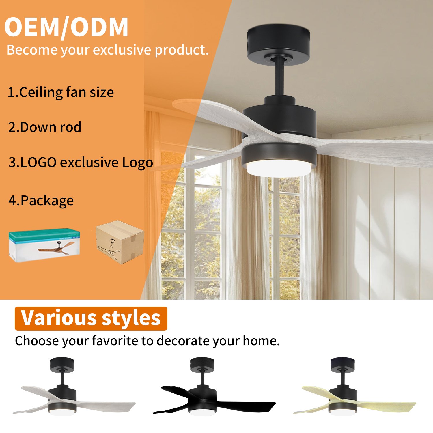 Modern Luxury Electric Ceiling Fan 5 Blades ABS Wall Control & Remote for Outdoor Ceiling Fan with Light