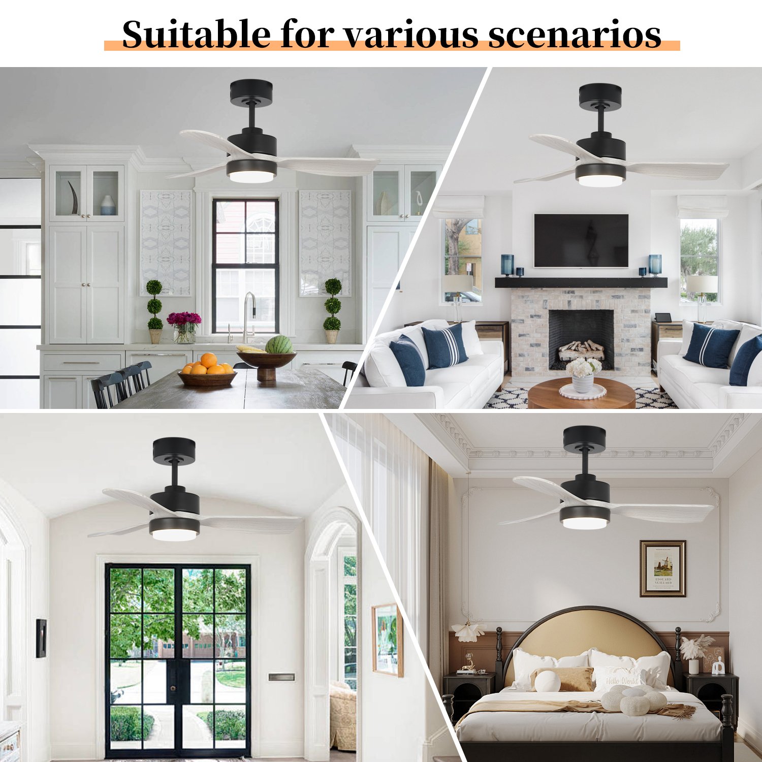 Modern Luxury Electric Ceiling Fan 5 Blades ABS Wall Control & Remote for Outdoor Ceiling Fan with Light