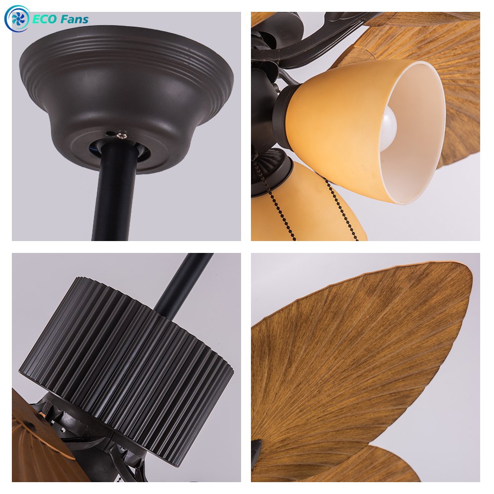 ECO Fan Light Villa Living Room Retro Southeast Asia Electric Fan Ceiling Light Home Inverter Remote Control Acrylic Large Fan