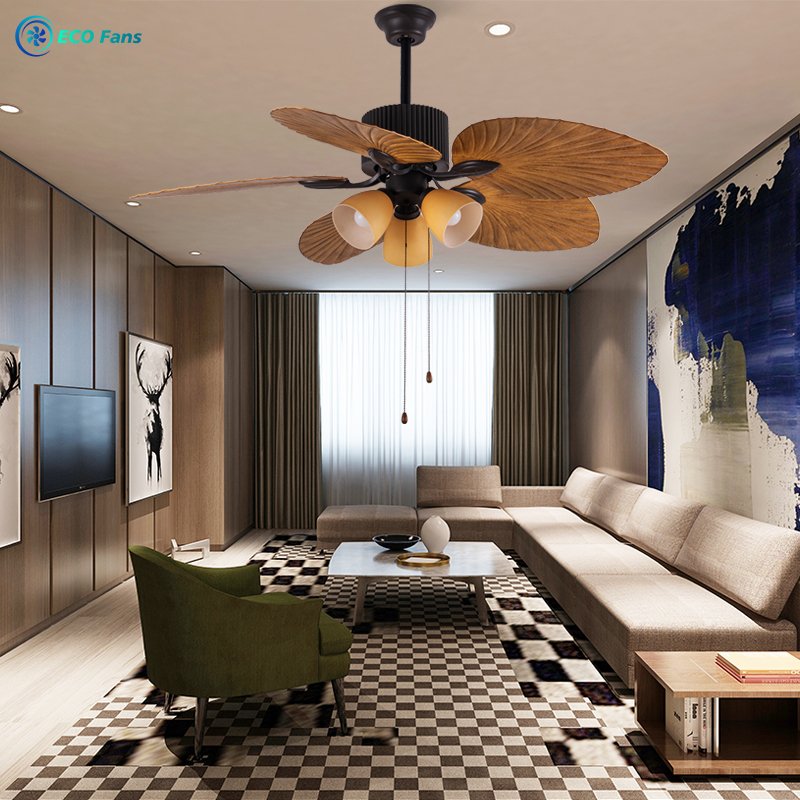 ECO Fan Light Villa Living Room Retro Southeast Asia Electric Fan Ceiling Light Home Inverter Remote Control Acrylic Large Fan