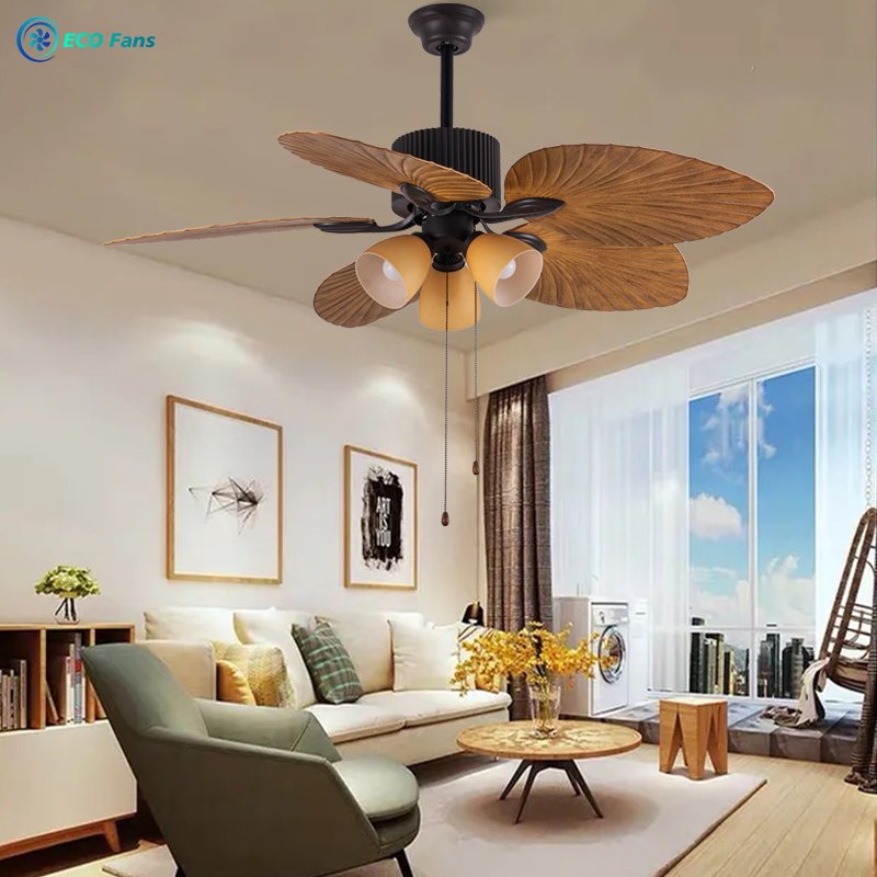 ECO Fan Light Villa Living Room Retro Southeast Asia Electric Fan Ceiling Light Home Inverter Remote Control Acrylic Large Fan