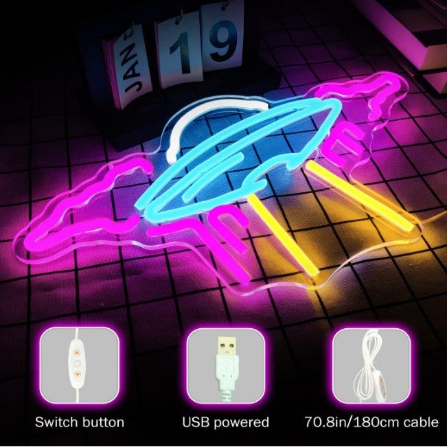 LED Neon Sign for party, Bar, Decorative light creative Neon Light Acrylic Board light up UFO 5V USB Dimmable