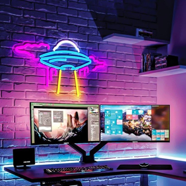 LED Neon Sign for party, Bar, Decorative light creative Neon Light Acrylic Board light up UFO 5V USB Dimmable