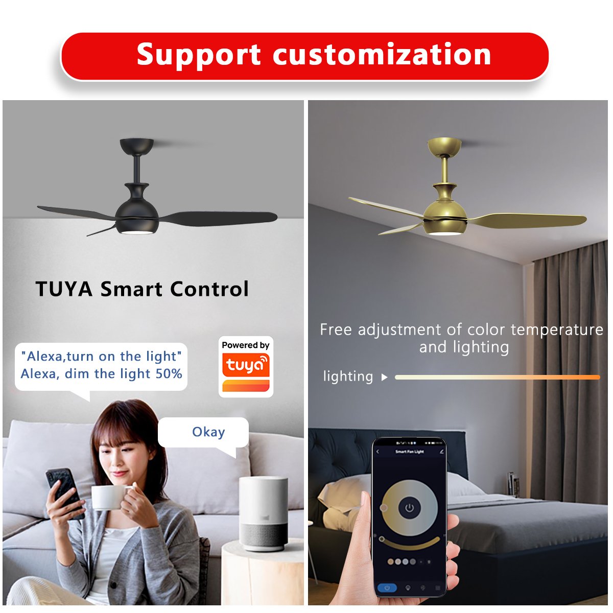 SLYNN Wholesale Fan Light Bedroom Fan with Remote Control No Noise Led Ceiling Fan Light